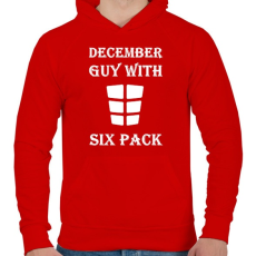 PRINTFASHION Decemberben született kockás hasú - Férfi kapucnis pulóver - Piros