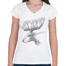 PRINTFASHION Deer drawing - Női V-nyakú póló - Fehér