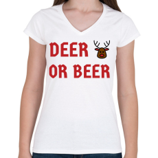 PRINTFASHION DEER OR BEER - Női V-nyakú póló - Fehér