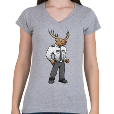 PRINTFASHION Deer Security - Női V-nyakú póló - Sport szürke női póló