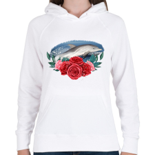 PRINTFASHION Delfin virággal - Női kapucnis pulóver - Fehér női pulóver, kardigán