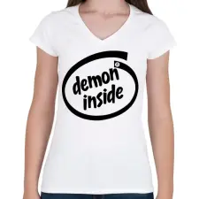 PRINTFASHION Demon Inside - Női V-nyakú póló - Fehér női póló