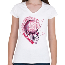 PRINTFASHION Démon - Női V-nyakú póló - Fehér női póló