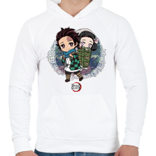 PRINTFASHION Demon Slayer - Tanjiro, Nezuko - Férfi kapucnis pulóver - Fehér férfi pulóver, kardigán