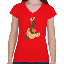 PRINTFASHION DemoNyuszi - Női V-nyakú póló - Piros női póló