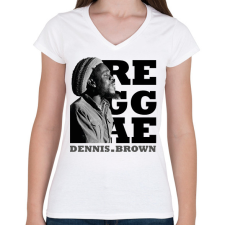 PRINTFASHION Dennis Brown - Női V-nyakú póló - Fehér női póló