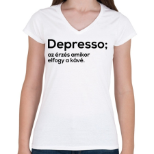 PRINTFASHION Depresso - Női V-nyakú póló - Fehér női póló