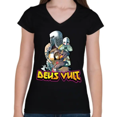PRINTFASHION Deus Vult - Női V-nyakú póló - Fekete