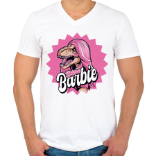 PRINTFASHION Dínó Barbie - Férfi V-nyakú póló - Fehér férfi póló
