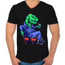 PRINTFASHION Dino chill - Férfi V-nyakú póló - Fekete férfi póló