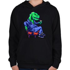 PRINTFASHION Dino chill - Gyerek kapucnis pulóver - Fekete gyerek pulóver, kardigán