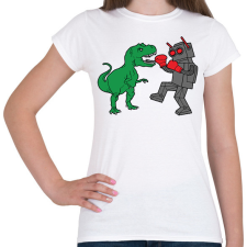 PRINTFASHION Dínó és robot - Női póló - Fehér női póló