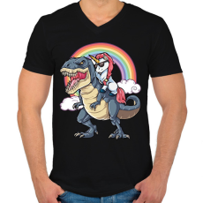 PRINTFASHION Dínó és szivárvány póni lovas - Férfi V-nyakú póló - Fekete