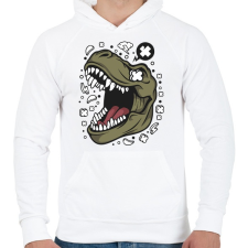 PRINTFASHION Dínó - Férfi kapucnis pulóver - Fehér férfi pulóver, kardigán