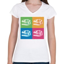 PRINTFASHION Dínó koponyák - Női V-nyakú póló - Fehér női póló