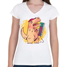 PRINTFASHION Dínó - Női V-nyakú póló - Fehér