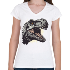 PRINTFASHION Dino - Női V-nyakú póló - Fehér női póló