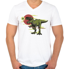 PRINTFASHION Dínó - Samurai - Férfi V-nyakú póló - Fehér