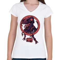 PRINTFASHION Dinó tánc - Női V-nyakú póló - Fehér