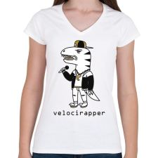 PRINTFASHION Dínó  veloci - rapper_ - Női V-nyakú póló - Fehér női póló