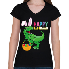 PRINTFASHION Dinós húsvét - Női V-nyakú póló - Fekete női póló