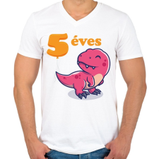 PRINTFASHION Dínós minta - Férfi V-nyakú póló - Fehér férfi póló