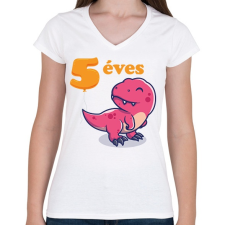 PRINTFASHION Dínós minta - Női V-nyakú póló - Fehér női póló