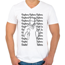 PRINTFASHION Diplomás minta - Vonalas - Férfi V-nyakú póló - Fehér