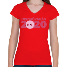 PRINTFASHION Disznóvágás 2020 - Női V-nyakú póló - Piros