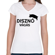 PRINTFASHION Disznóvágás - fekete - Női V-nyakú póló - Fehér