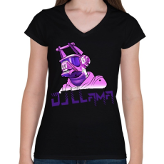 PRINTFASHION Dj LLama - Női V-nyakú póló - Fekete