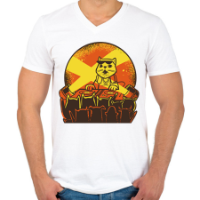 PRINTFASHION DJ macska - Férfi V-nyakú póló - Fehér férfi póló