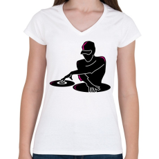 PRINTFASHION Dj - Női V-nyakú póló - Fehér
