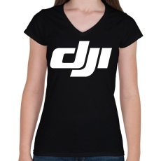 PRINTFASHION Dji logo - Női V-nyakú póló - Fekete