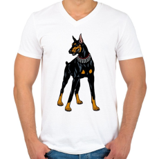PRINTFASHION Doberman - Férfi V-nyakú póló - Fehér