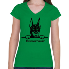 PRINTFASHION Doberman Pinscher - Női V-nyakú póló - Zöld női póló