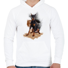 PRINTFASHION Dobermann - Férfi kapucnis pulóver - Fehér férfi pulóver, kardigán