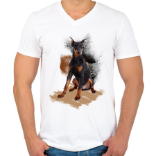 PRINTFASHION Dobermann - Férfi V-nyakú póló - Fehér férfi póló