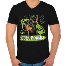 PRINTFASHION Dobermann firka - Férfi V-nyakú póló - Fekete