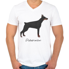 PRINTFASHION Dobermann kutyás póló - Férfi V-nyakú póló - Fehér