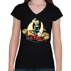 PRINTFASHION Dobos csaj - Női V-nyakú póló - Fekete