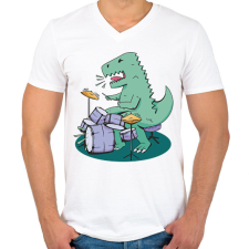 PRINTFASHION Dobos dínó - Férfi V-nyakú póló - Fehér férfi póló