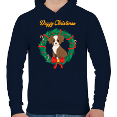 PRINTFASHION Doggy Christmas - Férfi kapucnis pulóver - Sötétkék