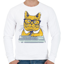 PRINTFASHION Dolgozó cica - Férfi pulóver - Fehér férfi pulóver, kardigán