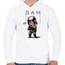 PRINTFASHION Don't breathe! Sam - Férfi kapucnis pulóver - Fehér férfi pulóver, kardigán