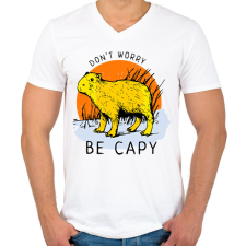 PRINTFASHION Dont worry be capy - Férfi V-nyakú póló - Fehér férfi póló