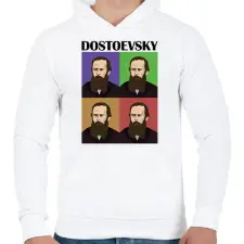 PRINTFASHION Dostoevsky  - Férfi kapucnis pulóver - Fehér férfi pulóver, kardigán