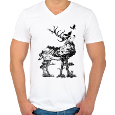 PRINTFASHION Double exposure Deer - Férfi V-nyakú póló - Fehér férfi póló