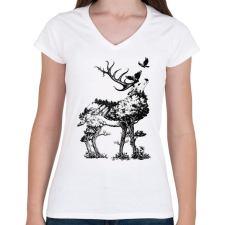PRINTFASHION Double exposure Deer - Női V-nyakú póló - Fehér női póló