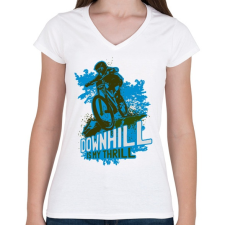 PRINTFASHION Downhill kék  - Női V-nyakú póló - Fehér női póló